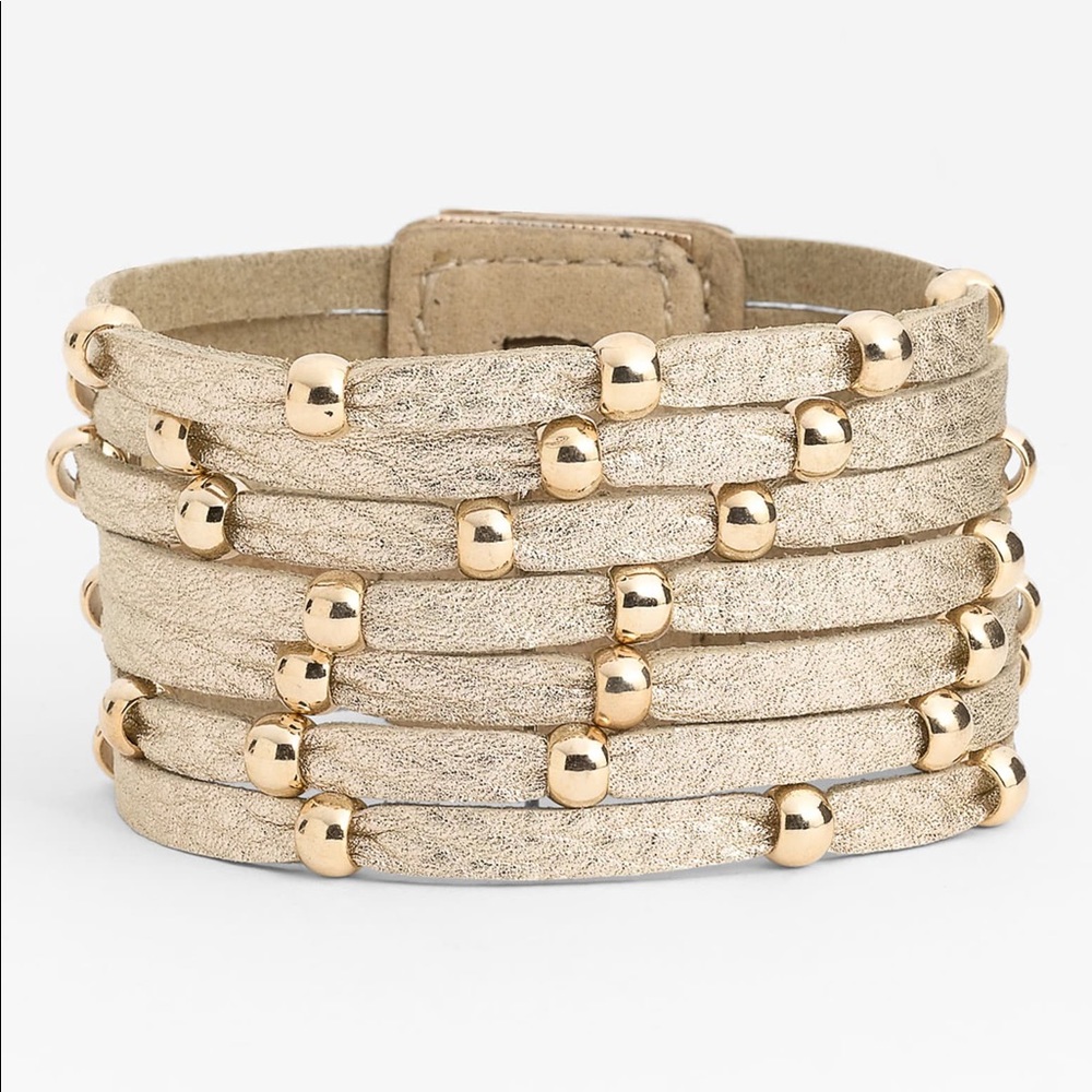 CARA SLICED LEATHER MULTI STRAND BRACELET GOLD NWT